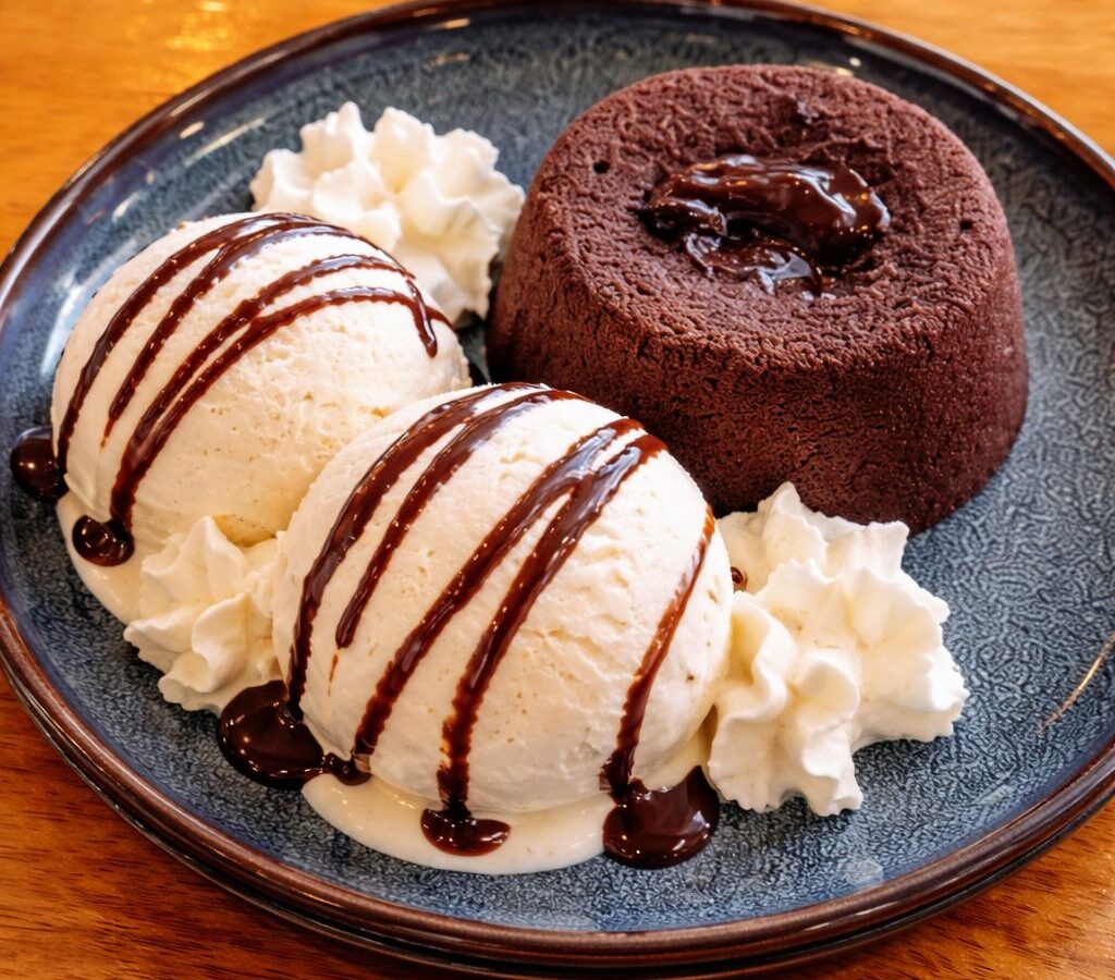 Petit gateau with vanilla ice cream