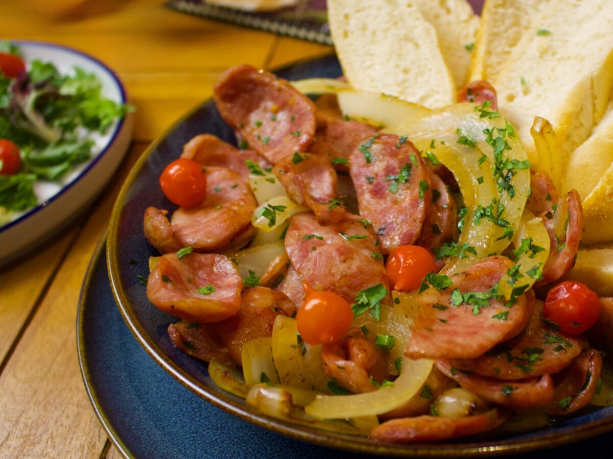 Sautéed Sausage with Fries (Calabresa Acebolada com Fritas) served at Boteco Restaurant