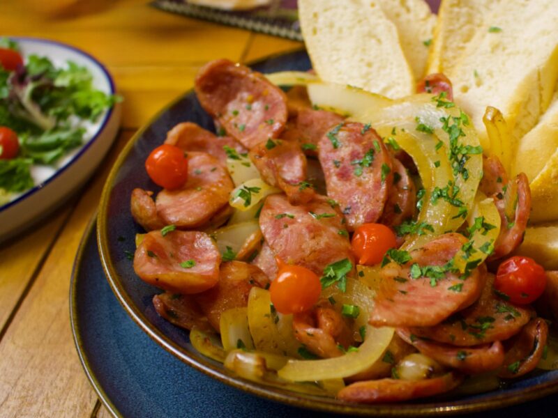 Sautéed Sausage with Fries (Calabresa Acebolada com Fritas) served at Boteco Restaurant